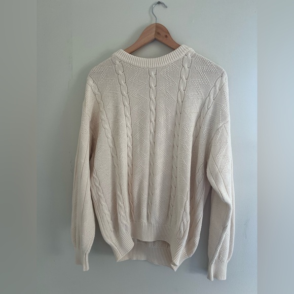 Vintage 80s Benetton Cable Knit Sweater Men’s Large Unisex Cream 100% Cotton